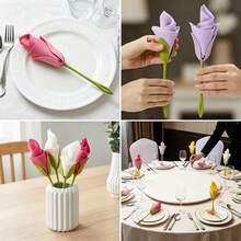 32pcs Rose Shaped Napkin Holders, Green Plastic Twisted Flower Bud Napkin Rings Set, Suitable For Wedding, Home Decor, Vase Filler, Teacher's Day Gift, Birthday Gift, Mother's Day Gift, Thanksgiving Gift, Kitchen Decor, Party Decor, Christmas Decor Gift, Size 7.8 Inches - View 3