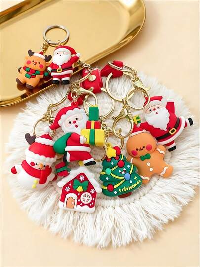Bộ quà tặng Giáng sinh 1 chiếc/3 chiếc/5 chiếc/10 chiếc, móc khóa hình ông già Noel/người tuyết/cây thông Noel, mặt dây chuyền trang trí, móc khóa Giáng sinh bằng cao su mềm PVC sáng tạo, quà tặng nhỏ trang trí lễ hội cá nhân hóa, quà tặng tiệc tùng, quà thưởng cho học sinh, quà thưởng công ty.