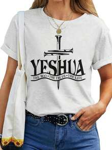 Crew Neck T-Shirt With Vibrant Graffiti Print - Soft Polyester With Micro-Stretch, Semi-Sheer, Regular Length, Machine Washable, Perfect For Spring And Summer - Women's Casual Short Sleeve T-Shirt - Pure Cotton - 白色 - 查看 1