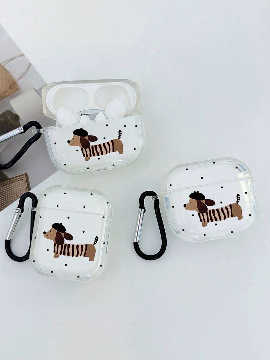 1 hộp đựng tai nghe trong suốt hình chú chó xúc xích hoạt hình, kèm theo 1 móc treo tai nghe, tương thích với hộp đựng , tai nghe, Pro (thế hệ thứ 2), 3, Pro, 1/2, 4, Pro3, thích hợp để sử dụng cá nhân hoặc làm quà tặng. - Nhiều màu - Xem 1
