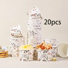 10 pièces/20 pièces/60 pièces, Coupes à glace en papier imprimées de motifs western cowboy, bols à collation jetables thème Far West avec motifs de cheval, cactus et crâne de vache, bols à dessert imprimés de motifs de vache marron et blanc pour anniversaire thème western, fête de rodéo, service de dessert cowboy - Voir 9