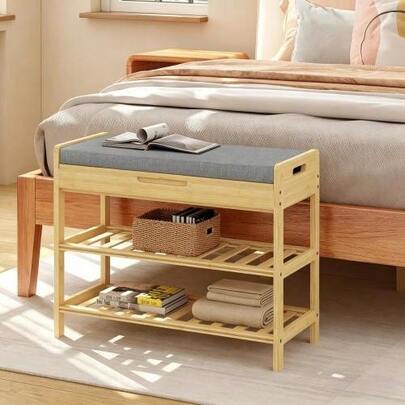 Shoe Bench With Soft Seat, Corner Storage Bench, Shoe Rack With Hidden Compartment (Only With Shoe Bench)