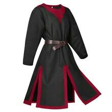 Medieval Renaissance Templar Tunic Viking Knight Pirates Stage Costume - Black With Red Collar [including Belt] - View 9