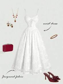 MOD Vestido midi de verano de mujer elegante de unicolor con recortes sin mangas - Blanco - Ver 3