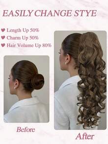 WIGGAGA 22 Inch Black/Brown/Gold Long Wavy Synthetic Hair Ponytail Extensions, Heat-Resistant Fiber, Suitable For Daily Use - Gold - View 4