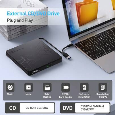 USB + Type-C 双接口外置光驱，兼容台式机、笔记本电脑、一体机和苹果电脑，支持 USB 3.0 高速传输，向下兼容 USB 2.0 和 USB 1.1 接口。二合一读写，高速光盘读写无延迟，即插即用，无需驱动程序。
