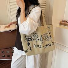 Túi tote vải canvas hình mèo hoạt hình Nhật Bản mới năm 2026, túi xách đeo vai cỡ lớn tiện dụng cho nữ đi làm. - Màu Khaki - Xem 5