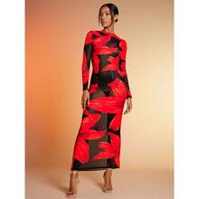 Women's One-Piece Swimsuit, Red Tie-Dye Print, Long Sleeve, With Hip-Covering Skirt, Beachwear For The. - 紅色 - 查看 2