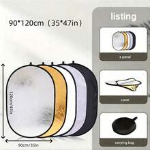 5-In-1 Foldable Reflector, Oval Shape, 60*90cm (24"*35"), Live Streaming Soft Light Reflector, Self-Portrait Reflector, With Storage Bag, Portable Indoor/Outdoor Shooting Equipment - Multicolor - View 15