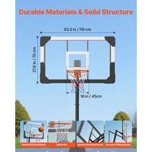 Portable Basketball Stand, 8.04 To 10 Ft Height Adjustment Basketball Hoop & Goal, Basketballs Hoop Outdoor With 44 Inch PC Backboard For Kids, Adults In Schools, Parks, Indoor & Outdoor Use - 8.04 to 10 ft - 查看 4