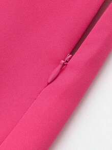 Falda pantalón de cintura con cremallera de unicolor para mujer, de verano - Rosa Fucsia - Ver 4