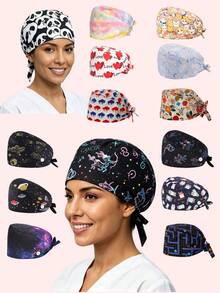 Gorro quirúrgico esponjoso, gorro de trabajo, gorro de enfermera con botón y banda para la sudoración, cordón ajustable, unisex, regalo del Día de San Valentín - multicolor - Ver 10