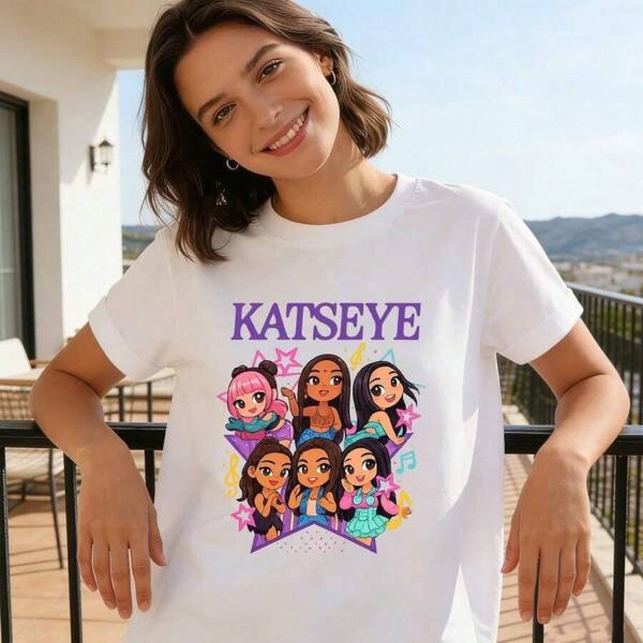 Camiseta Katseye con Estampado Gráfico, Estilo Pop Urbano Hip Hop, Unisex, Nueva, Casual, de Algodón, Manga Corta, Cuello Redondo. Playeras De Mujer Algodon Blusas Frescas Para El Calor Blusas Dama Playeras Mujer Blusa Blanca Playeras Basicas De Mujer Blusas Oversize Para Dama  Y2k Mujer Verano Camisetas De Mujer Algodón Playeras Para Mujer Envio Nacional - Blanco - Ver 1