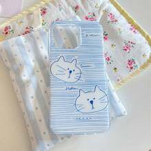 1个白色背景蓝色条纹猫咪图案全包手机壳，适用于 17 Pro Max，兼容 16 Pro Max、15 Pro Max、14 Pro Max，高端时尚手机壳，兼容 11/12/13/14/15/16 Pro Max Plus - 藍色 - 查看 2