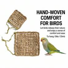 Natural Handwoven Parrot Climbing Net Hammock, Durable Chewable Rope Mat, Beak Grinding Toy, Suitable For Cockatiel, Conure, Parakeet And All Small To Medium Pet Birds As Hanging Swing Perch Accessory - View 5