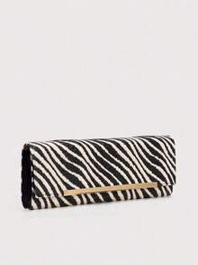 Zebra Print Straw Clutch, Striped Woven Long Wallet, Elegant Party & Daily Clutch Z6XO - 卡其色 - 查看 1