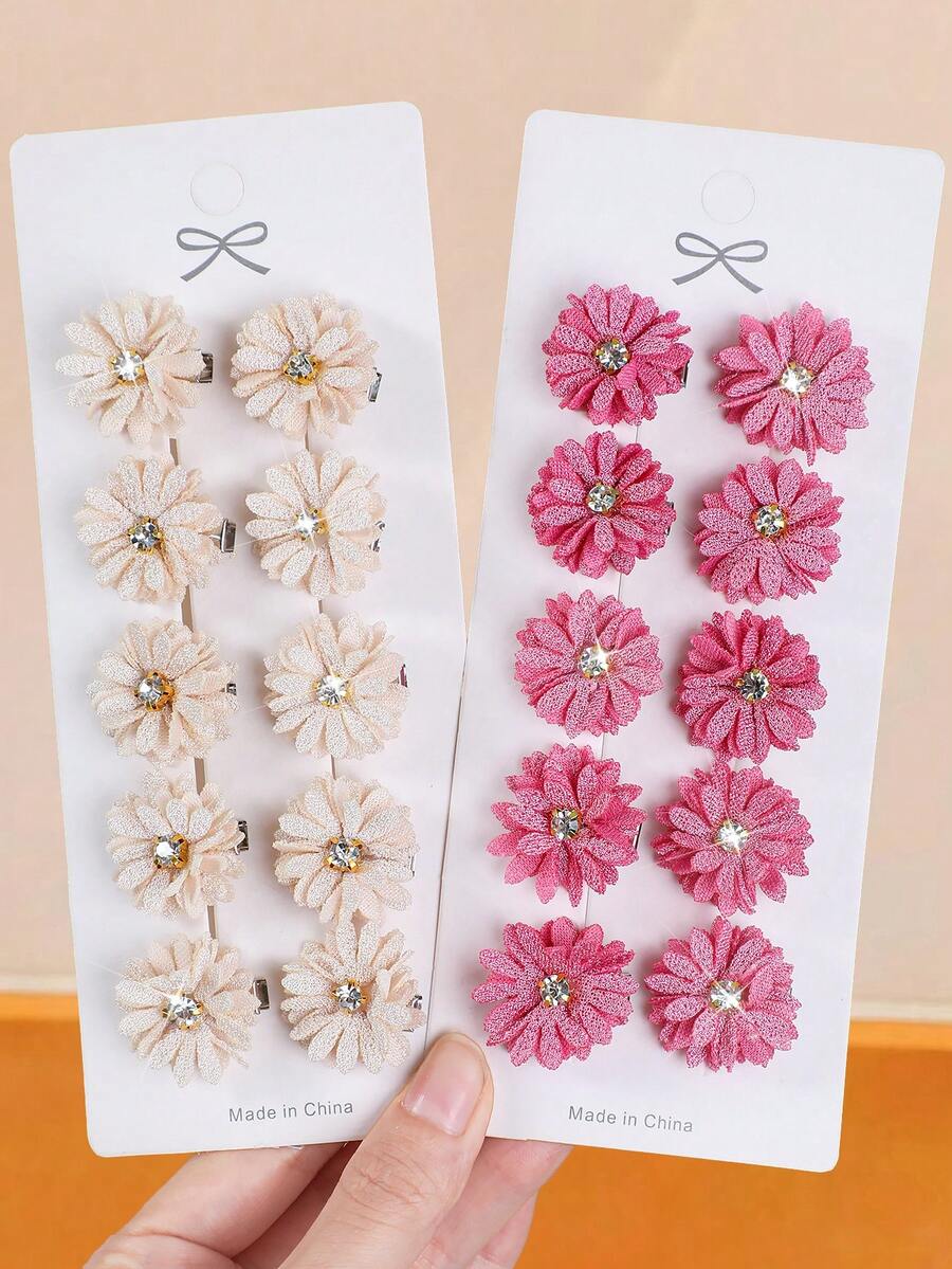 10pcs Girls Multi-Color Daisy Rhinestone Flower Small Hair Clips, Women's Side Hair Clips, Simple Bangs Clips, Sweet Versatile Non-Damaging Alligator Hair Clips, Hair Accessories For Daily Use And Gifts,Hair Claws - Multicolor - View 1