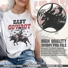 Relaxed Cowboy - Western Rodeo Digital Print, Retro Cowboy T-Shirt Graphic, Vintage Country Sublimation Design, Wild West - White - View 2