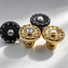 4PCS French Vintage Cabinet Knob, Inlaid Pearl & Rhinestone Drawer Pull, Decorative Furniture Door Handle For Dressing Table, Wardrobe Door, Home Hardware Decor - A - View 1