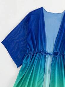 Kimono de ombré de cintura con cordón de manga murciélago de malla - Multicolor 2 - Ver 6