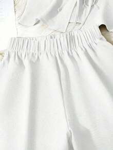 Set de 2 piezas de conjunto informal de mujer de unicolor con nudo, elegante para primavera/verano - Blanco - Ver 4