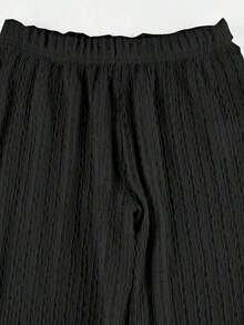 Pantalones de playa de punto de tela de vacaciones, pantalones casuales blancos de moda, estética Y2K, pantalones rectos de verano para la playa - Negro - Ver 4
