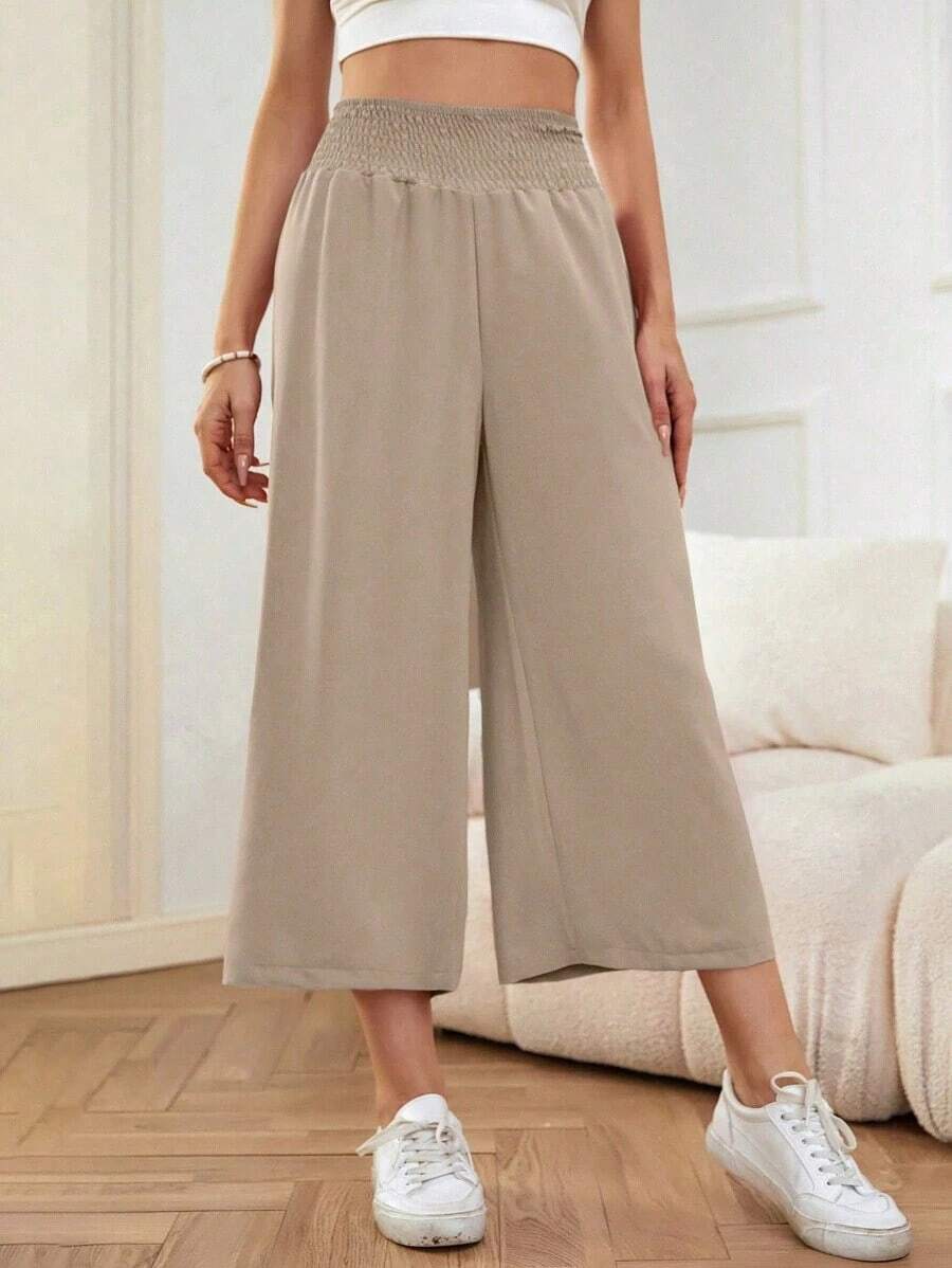 LUNE Pantalones de pierna ancha unicolor crop - Albaricoque - Ver 1