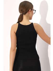 Elegant And Comfy Halter Neck Knit Tank Top Soft Sleeveless Blouse Daily Style - Black - View 6