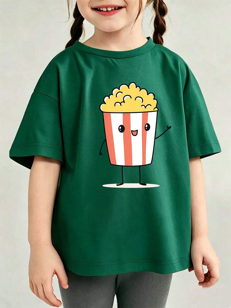 Camiseta de vestir infantil con patrón impreso manga corta - Verde - Ver 1