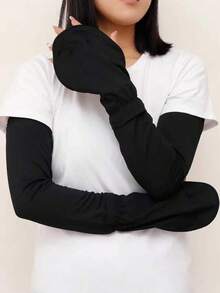 1 Pair Women's UPF UV Protection Fingerless Sun Protection Sleeves, Ice Silk Breathable Mesh Cooling Arm Sleeves, Elastic Cuff Full Arm Sun Protection Sleeves, Suitable For Driving, Cycling, Beach Activities And Outdoor Activities - B - View 14