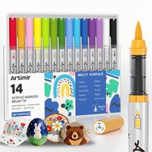 14/28 Colors Acrylic Paint Marker Pen Set, With Brush Tip Water-Based Art Markers, Self-Inking System, Opaque Permanent Pigments, Suitable For Stone Painting, Wood, Fabric, Perfect For Arts And Crafts - Sets - View 10