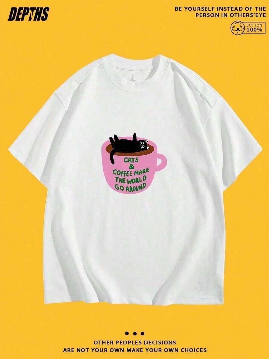 New Summer 2026 Collection, Unisex Styles, Round Neck T-Shirt With Creative And Fun Cartoon Pattern, Pure Cotton, Short Sleeve Summer Fashion, Casual Style For Daily Outings, Suitable As A Gift. Women's T-Shirt. Elegant Blouses. Boho Chic, Exquisite Printed T-Shirt - 白色的 - 查看 1