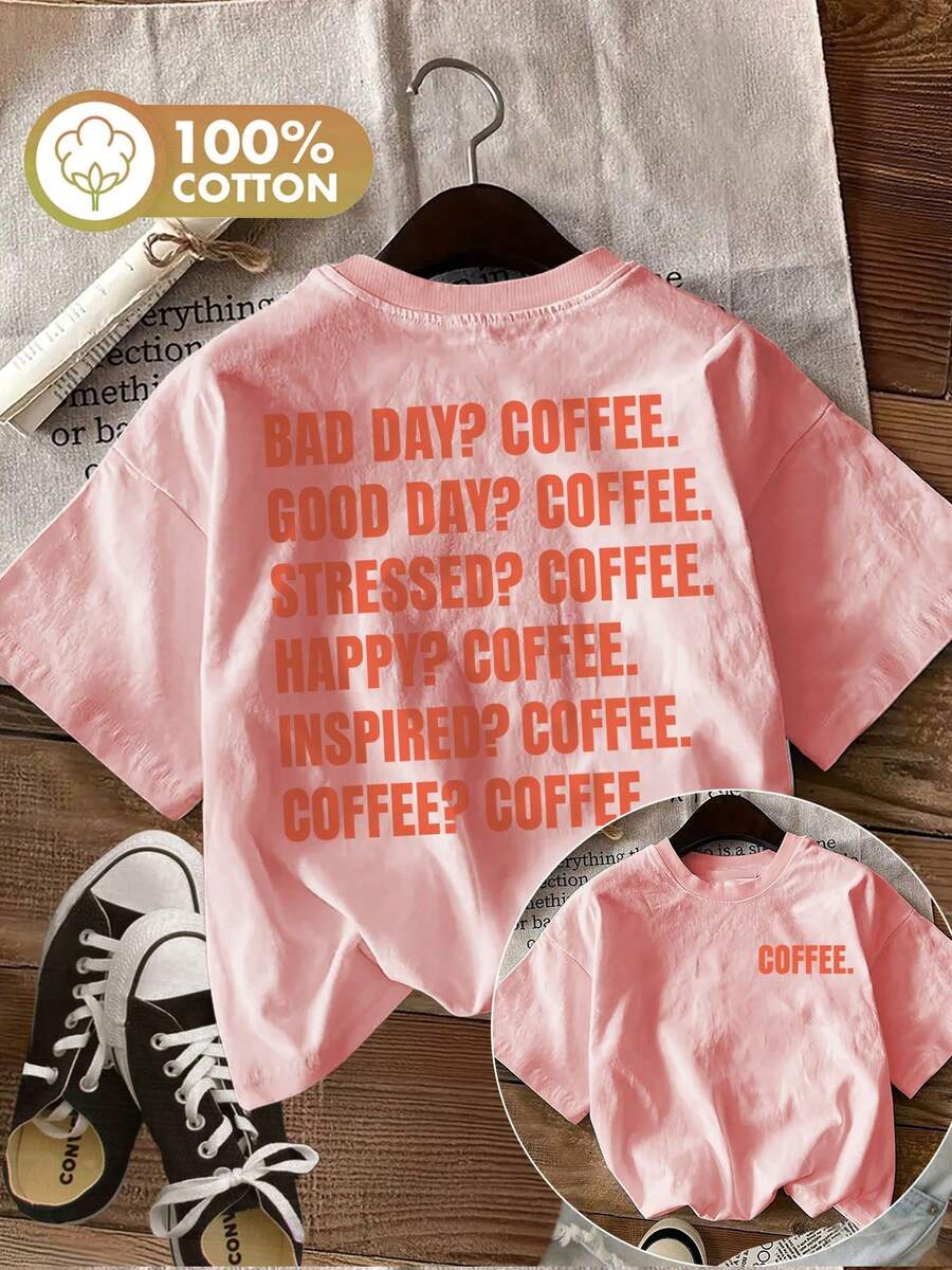 [Double-Sided Print] Women's Casual Spring And Summer Top, Eye-Catching Style, BAD DAY GOOD DAY Print, Sheer Short Sleeve Crew Neck T-Shirt [Ling K] - Rose - View 1