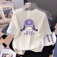 Girls' Cartoon Print Short Sleeve T-Shirt, New Summer Fashion 2026, Loose Fit, Plus Size, Slimming Effect, Covers The Belly, Unique Top. - 黑色 - 查看 12