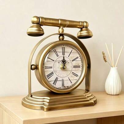 Vintage Iron Art Desk Clock, European Retro Style Desktop Clock Suitable For Bedroom, Living Room, Home Decor, Accurate Timekeeping, Ideal Housewarming Or Wedding Gift