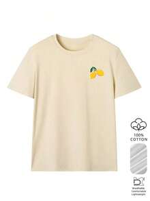 Camiseta holgada de verano para mujer con estampado de limones, 100% algodón transpirable, cuello redondo, estilo estético Y2K, adecuada para días de playa, vacaciones, brunch, festivales de música y uso casual de verano. - Albaricoque - Ver 3