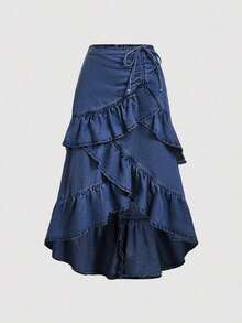 Women Denim Skirts - 深藍色 - 查看 1