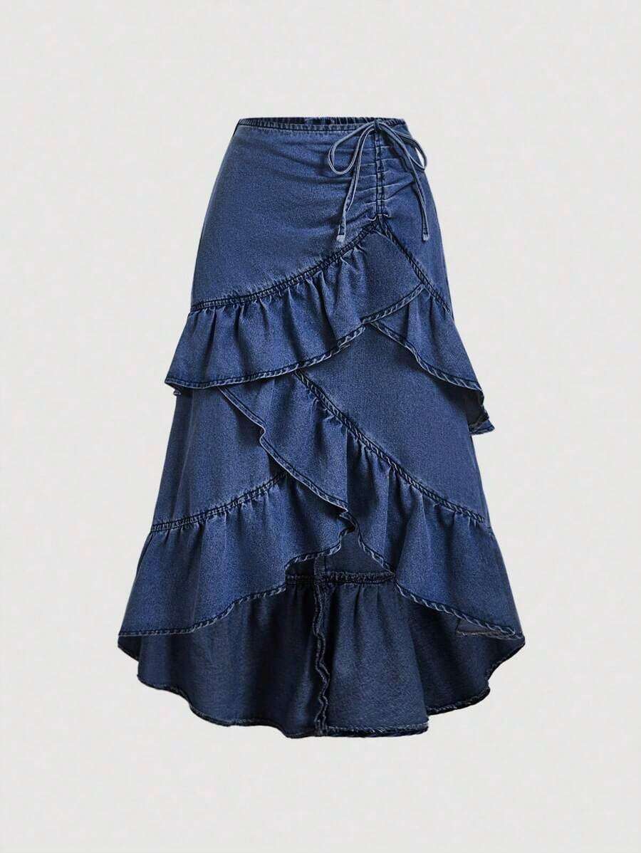 Women Denim Skirts - 深藍色 - 查看 1