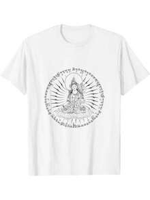 Camiseta de manga corta con cuello redondo y estampado para mujer Mandala de Buda con Escritura Sánscrita S-3XL moda, cómodo y transpirable unio lavable a máquina - Blanco - Ver 2