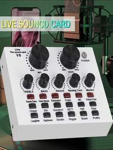 V8 Karaoke Recording & Broadcast Audio Mixer - USB External Sound Card For Live KTV, Recording Podcast Equipment Audio Interface For Laptop Computer Vlog Living Broadcast Live Streaming Audio Sound Card - White - View 5