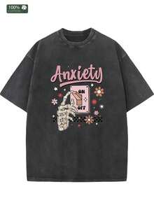 Camiseta unisex de una pieza con diseño de interruptor anti-ansiedad, de algodón lavado vintage, estilo casual urbano, cuello redondo, cómoda para todas las estaciones, lavable a máquina, diseño único con temática anti-ansiedad, detalles en rosa y gris, regalo perfecto para adultos. - Negro - Ver 6