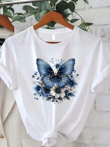 Camiseta Casual de Manga Corta para Mujer, Ropa de Uso Diario para Primavera y Verano - Blanco - Ver 1