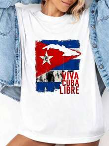 Camiseta con Bandera para el Mes de la Herencia Hispana Cubana --4 camisetas de mujer - Blanco 3 - Ver 2