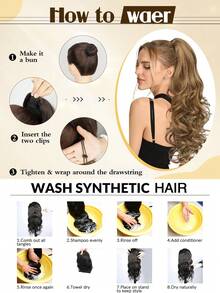 Tóc giả đuôi ngựa WIGGAGA 22 inch màu đen/nâu/vàng/ombre nhiều màu sắc, kiểu sóng tự nhiên, chịu nhiệt, làm từ sợi tổng hợp, có kẹp càng cua, màu đen & nâu, phù hợp cho bé gái và phụ nữ sử dụng hàng ngày và dự tiệc. - màu nâu - Xem 9