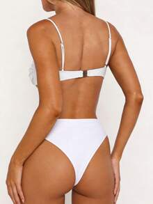Women's Ruched Underwire Bikini Set, Balconette Top  High Cut Bottom Swimwear - White - View 3