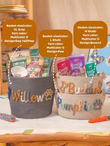 Cesta de Pascua Tejida Personalizada con Nombre, Cubo de Cuerda de Algodón, Bolsa Organizadora de Almacenamiento de Juguetes para Bebé, Regalo para Niños - Multicolor - Ver 6