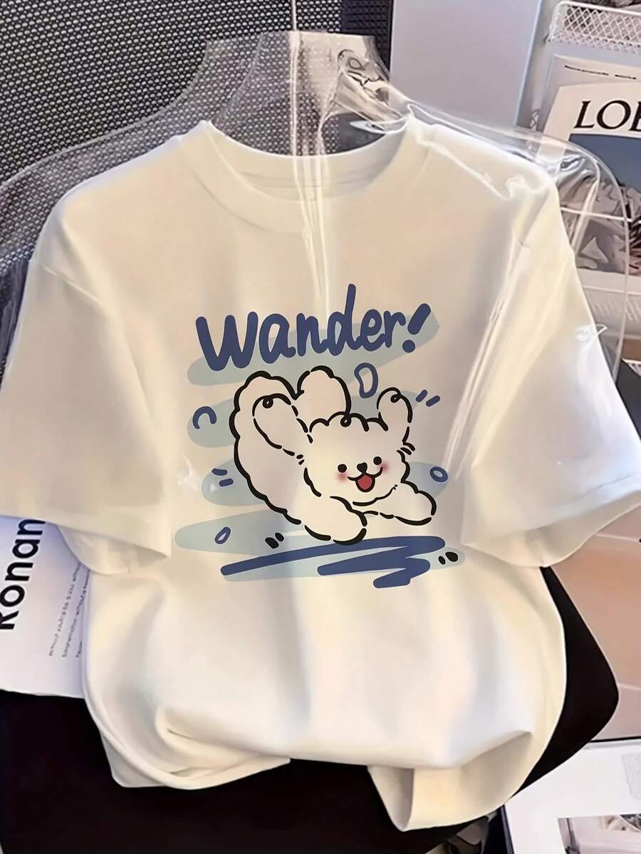 Ropa Moderna y Minimalista de Excelente Calidad en Oferta - Camiseta de Mujer Estilo Deportivo Casual, de manga corta, hecha de tela que absorbe el sudor, combinada con un diseño estampado, moderna y versátil para deportes, uso diario casual y diversas ocasiones, top casual de mujer para el día a día. - Blanco - Ver 1