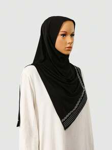 1pc Women's Fashion Solid Color Rhinestone Elastic Chin Cover Headscarf, Hijab Scarf Matching Abaya Robe, Versatile Daily Wear, Suitable For All Seasons - Multi-color Rhinestone Malaysian Headscarf - View 17