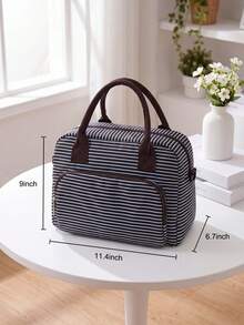 1Piece Portable Lunch Bag Large Reusable Insulated Lunch Box Bento Pouch Dinner Insulation Bag Student Thickened Cute Lunch Fruit Bag Pink Strawberry Stripe Leopard Print Small Floral Bag For School School Accessories School Stuff - Stripe - 查看 3