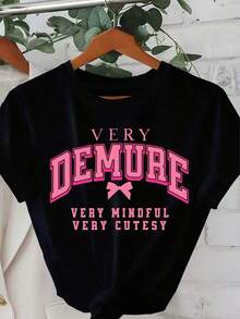 Camisetas Deportivas Vintage con Estampado de Letras de Anime, Camiseta de Algodón de Cuello Redondo para Mujer, Diseño Simple, Cómoda y Transpirable, Adecuada para Uso Diario Casual, Versát - Negro - Ver 1